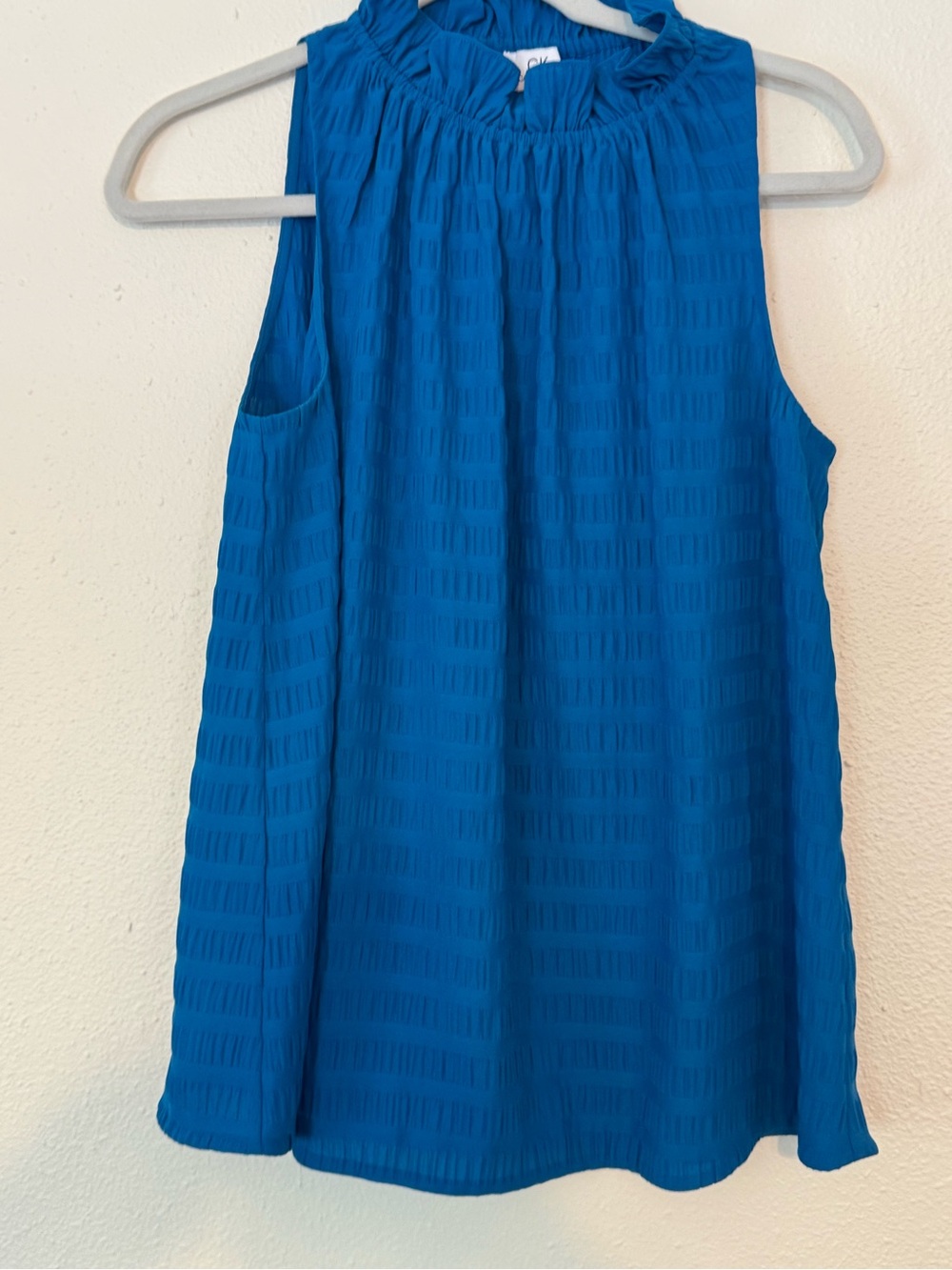 Calvin Klein Bright Blue Sleeveless Ruffle-Neck Dress